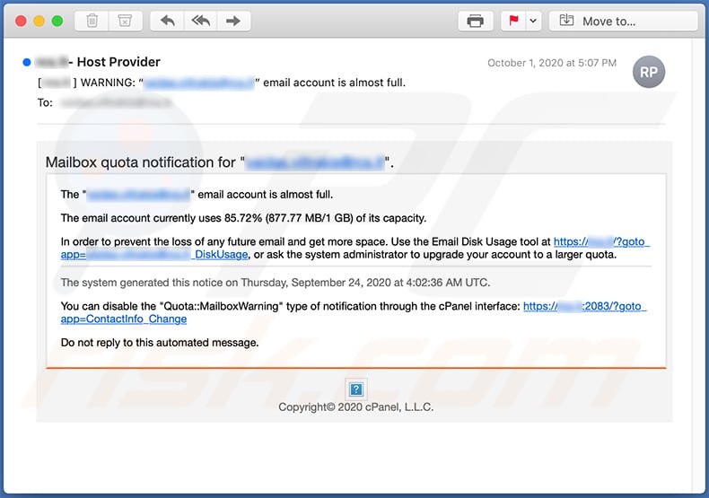 Mail Quota-themed spam email (2020-10-05 - sample 2)