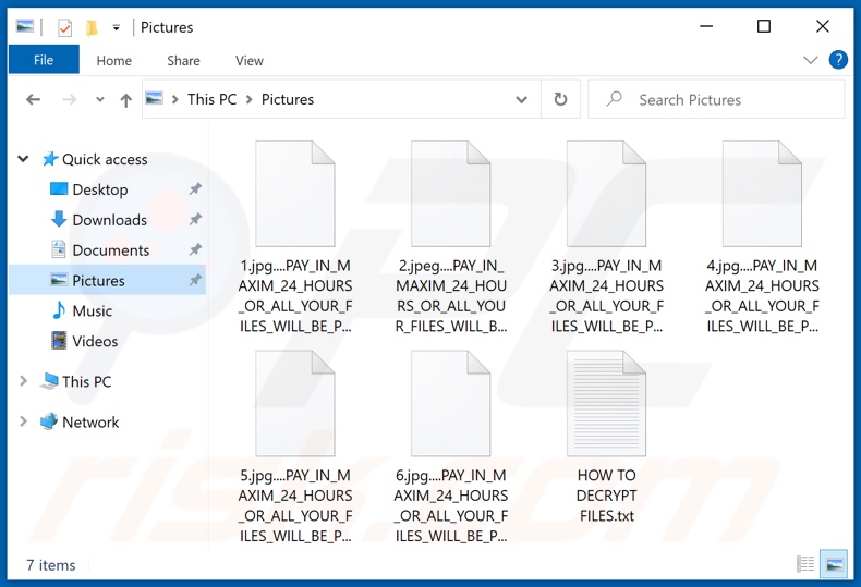 Files encrypted by PAY IN 24 HOURS ransomware (....PAY_IN_MAXIM_24_HOURS_OR_ALL_YOUR_FILES_WILL_BE_PERMANENTLY_DELETED_PLEASE_BE_REZONABLE_you_have_only_1_single_chance_to_make_the_payment extension)