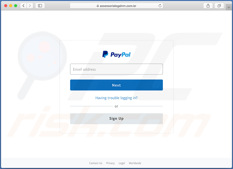 Fake PayPal website used for phishing purposes