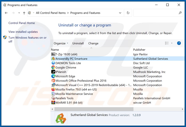 PC SmartCare adware uninstall via Control Panel