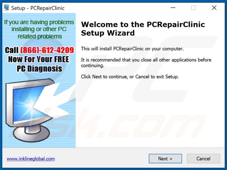 PCRepairClinic PUA installation setup