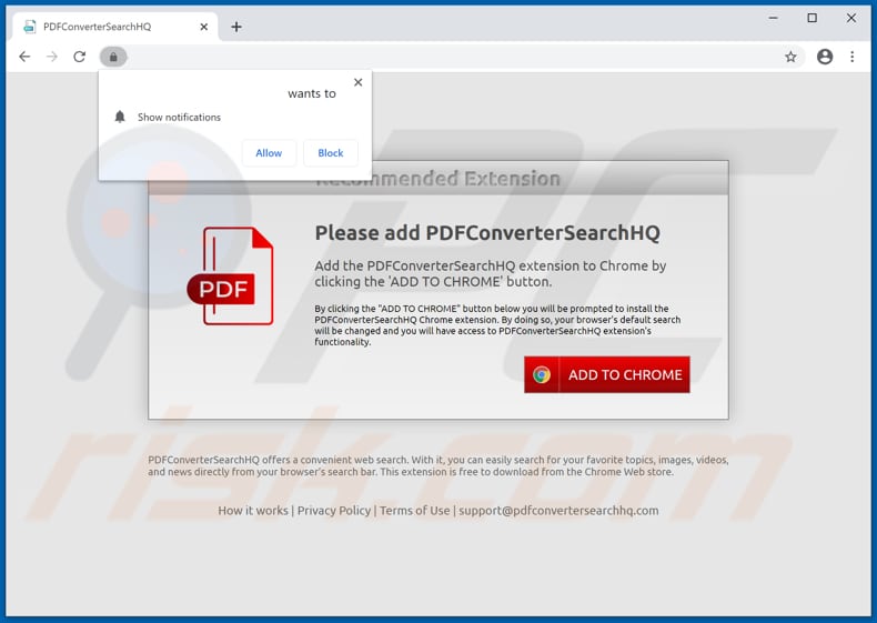 Website used to promote PDFConverterSearchHQ browser hijacker