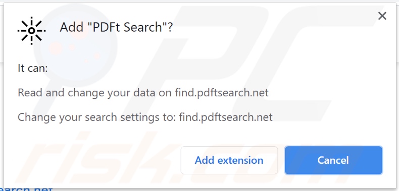 PDFt Search browser hijacker asking for permissions