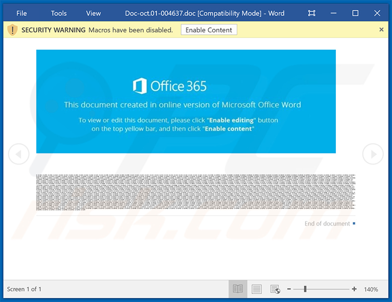 Malicious MS Word doc used to spread Dridex malware