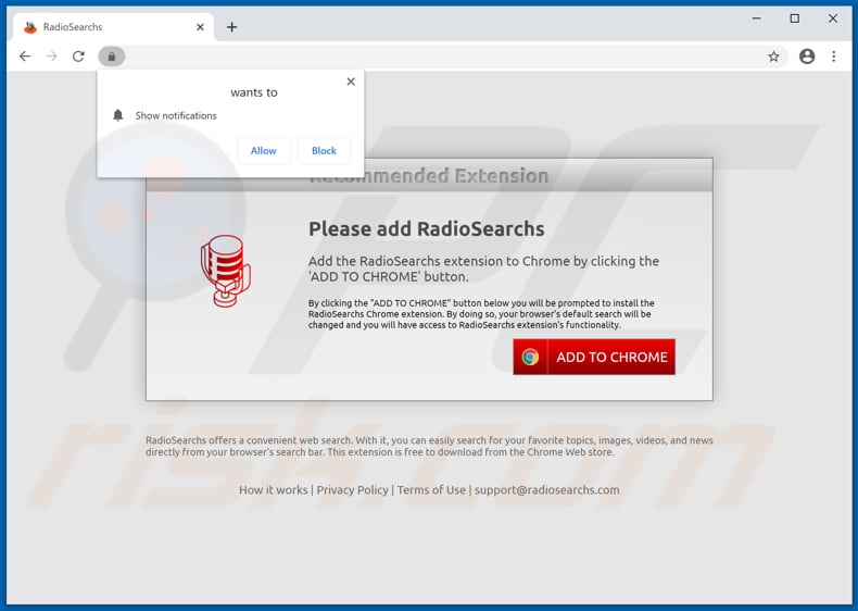 Website used to promote RadioSearchs browser hijacker