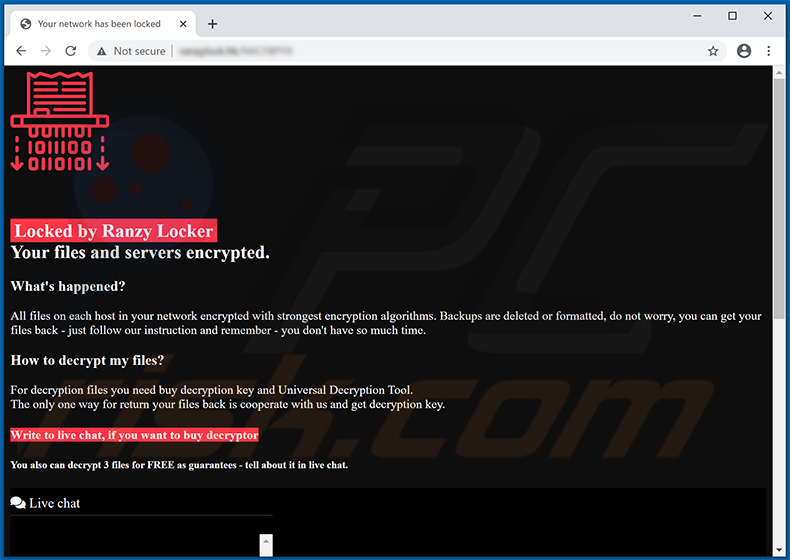 Ranzy Locker ransomware website in regular browser