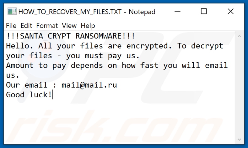 SANTA_CRYPT decrypt instructions (HOW_TO_RECOVER_MY_FILES.TXT)