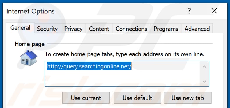 Removing query.searchingonline.net from Internet Explorer homepage