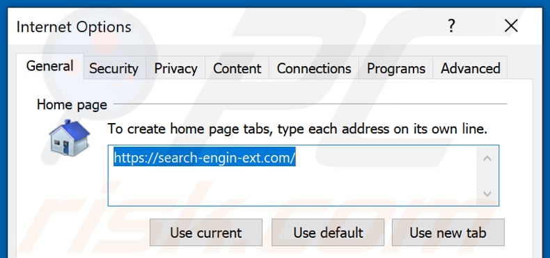Removing earch-engin-ext.com from Internet Explorer homepage