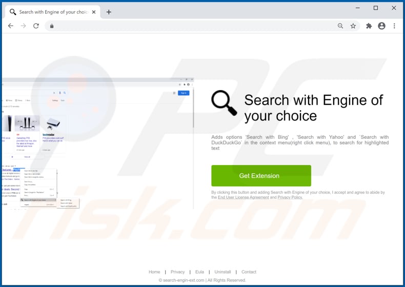 Website used to promote Search with Engine of your choice browser hijacker