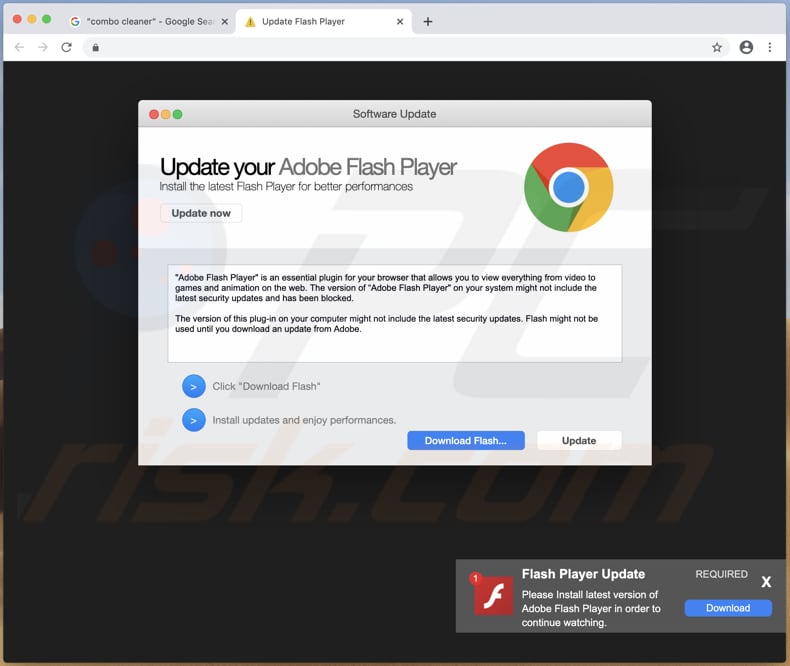 website used to promote fake flash player installer that promotes Search with Engine of your choice