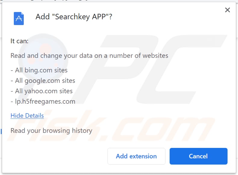 searchkey app browser hijacker notification