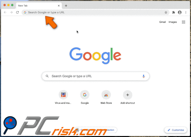 searchnets.xyz browser hijacker on a Mac computer (GIF)
