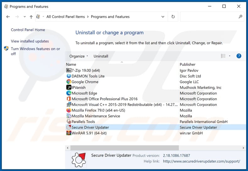 Secure Driver Updater adware uninstall via Control Panel