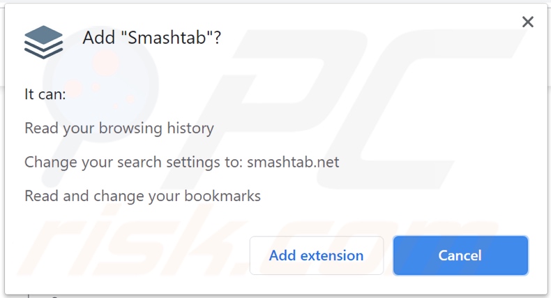 Smashtab browser hijacker asking for permissions