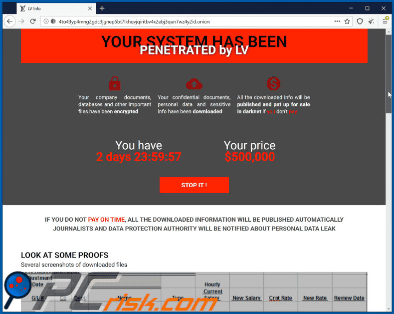 Sodinokibi ransomware variant website