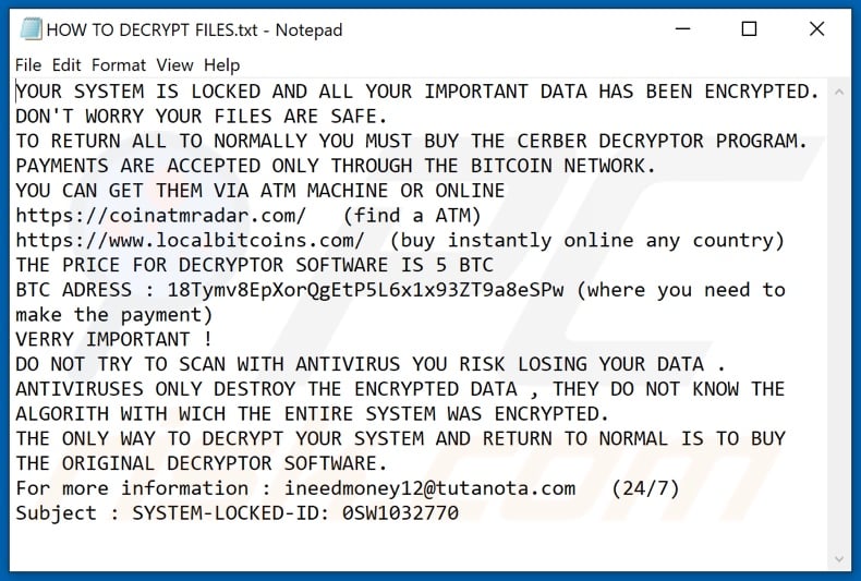 System Damaged ransomware text file (HOW TO DECRYPT FILES.txt)