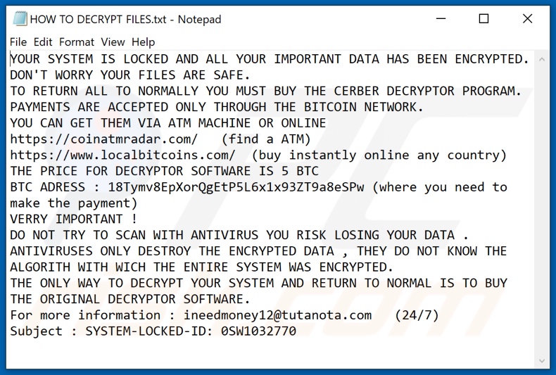 System Damaged ransomware text file (HOW TO DECRYPT FILES.txt)
