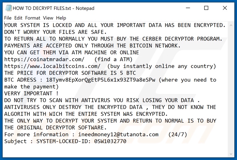 System Damaged ransomware text file (HOW TO DECRYPT FILES.txt)