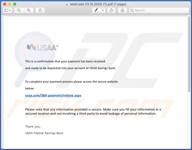 usaa email scam attached pdf document