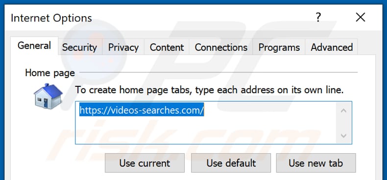 Removing videos-searches.com from Internet Explorer homepage