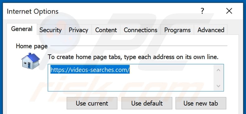 Removing videos-searches.com from Internet Explorer homepage