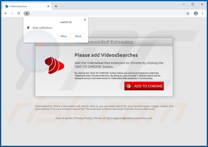 Website used to promote VideosSearches browser hijacker