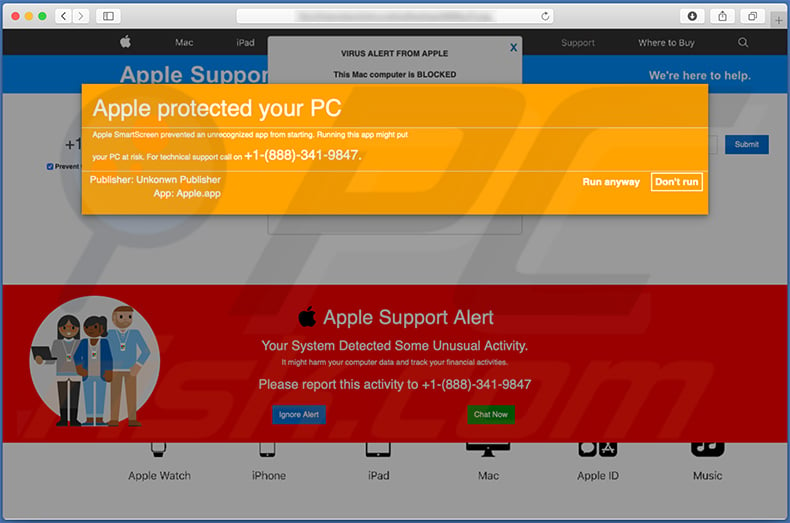 VIRUS ALERT FROM APPLE pop-up scam (2020-10-05)