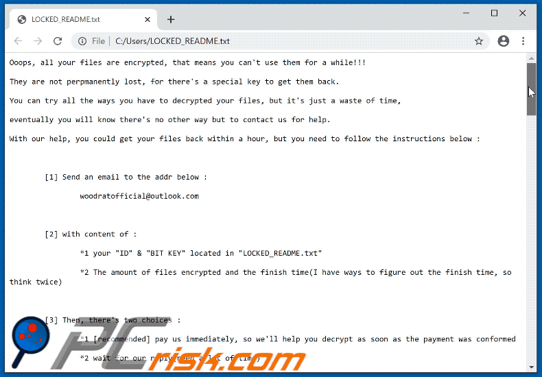 Woodrat ransomware note appearance (LOCKED_README.txt) GIF