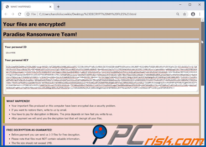 Xdddd ransomware note appearance (GIF)