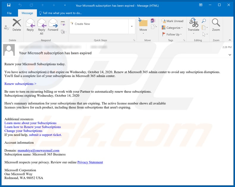 Fake Your Account Is Set To Close Microsoft Email Scam