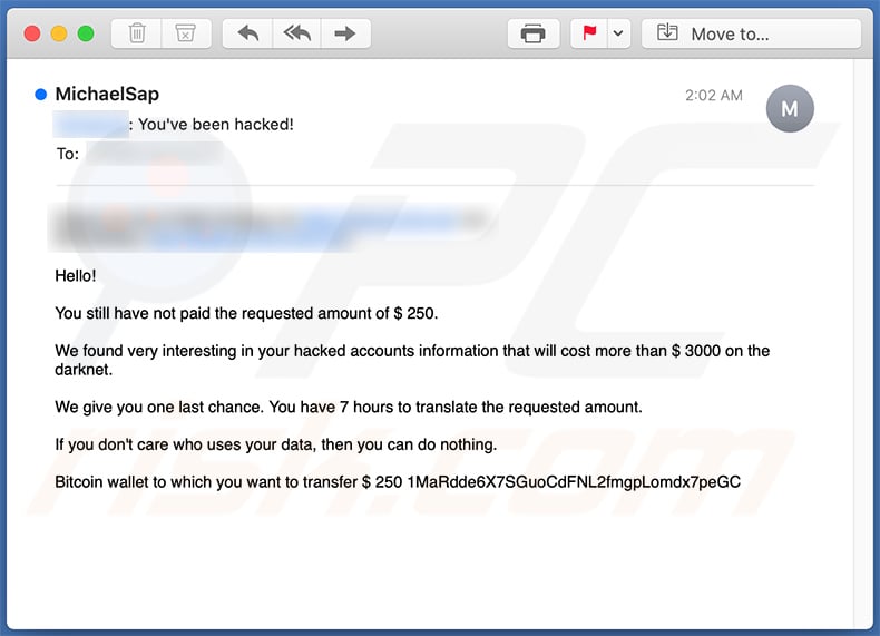 You've Been Hacked! scam email (2020-10-15)