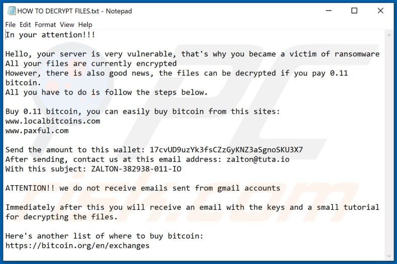 ZaLtOn ransomware text file (HOW TO DECRYPT FILES.txt)