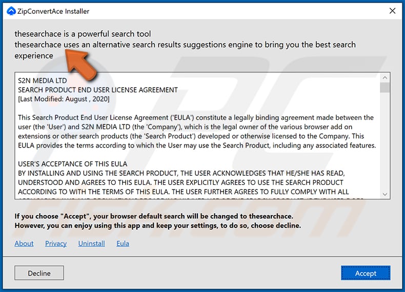 zipconvertace unwanted application installer promotes browser hijacker