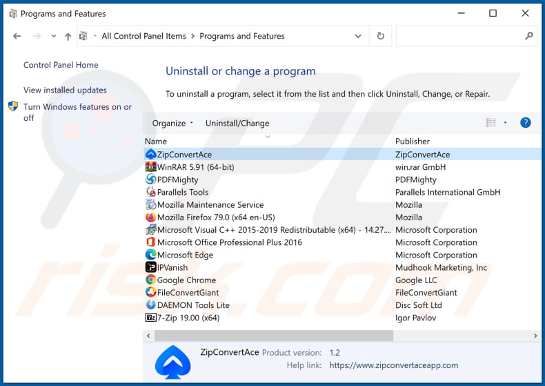 ZipConvertAce adware uninstall via Control Panel