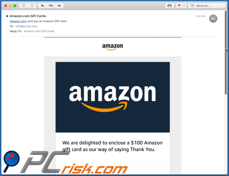 $100 Amazon Gift Card malware-spreading email spam campaign (GIF)