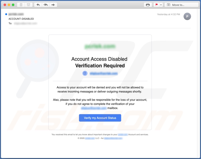 Account Access Disabled email spam campaign
