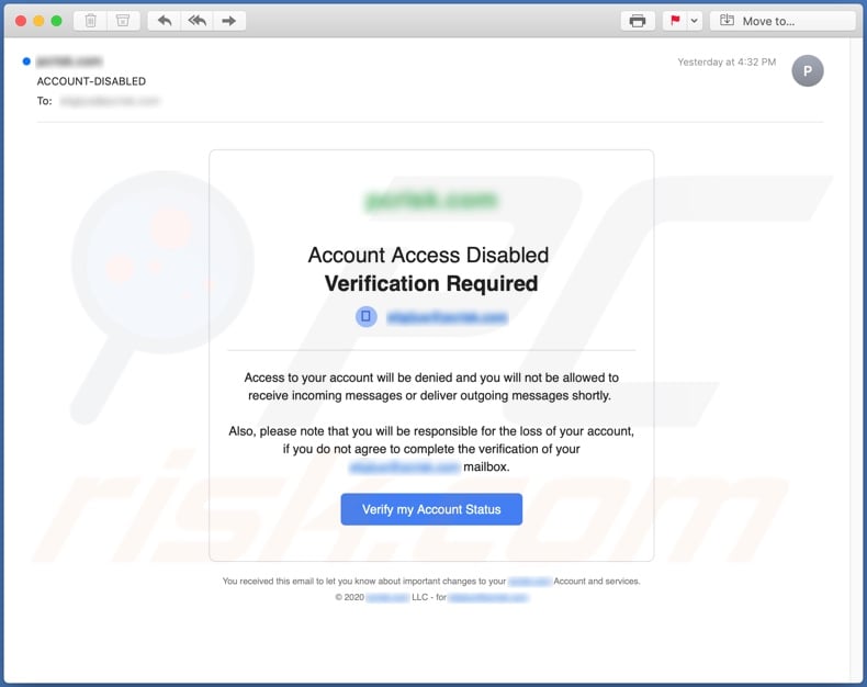 Account Access Disabled email spam campaign