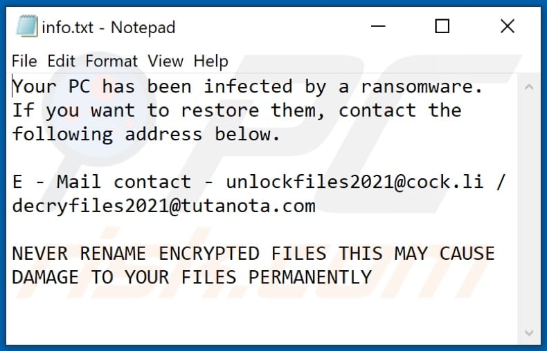 Acuff ransomware text file (info.txt)