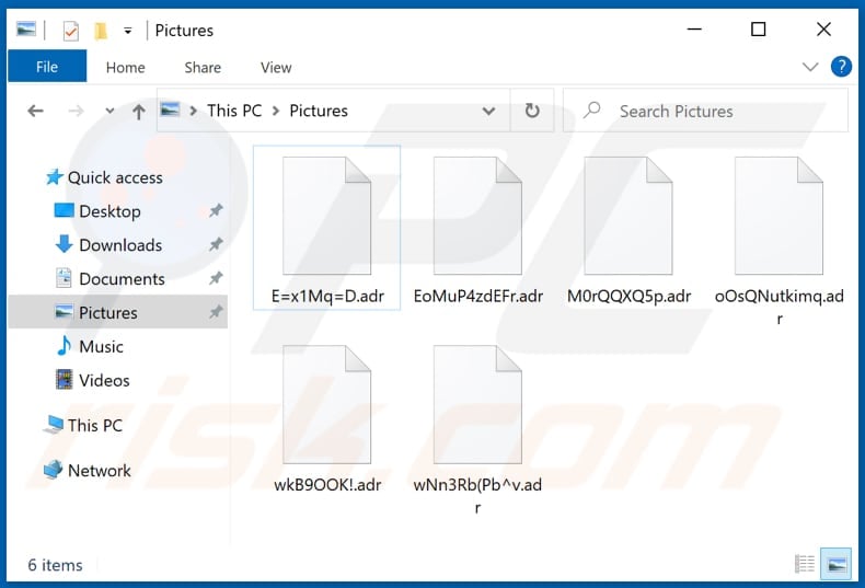 Files encrypted by Adr ransomware (.adr extension)
