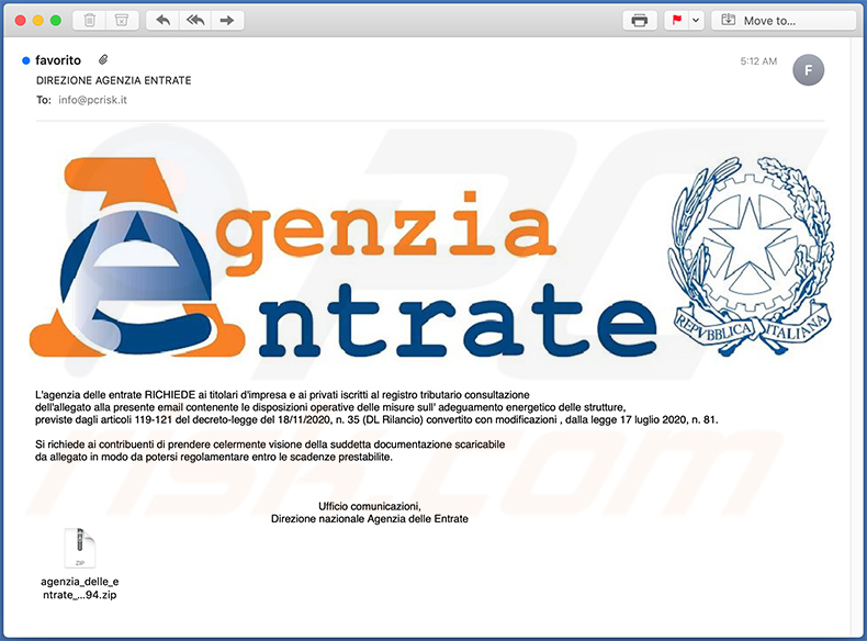 Agenzia Entrate spam email (2020-11-23)