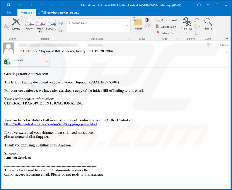 Amazon-themed spam email distributing a malicious MS Excel document (2020-11-05)