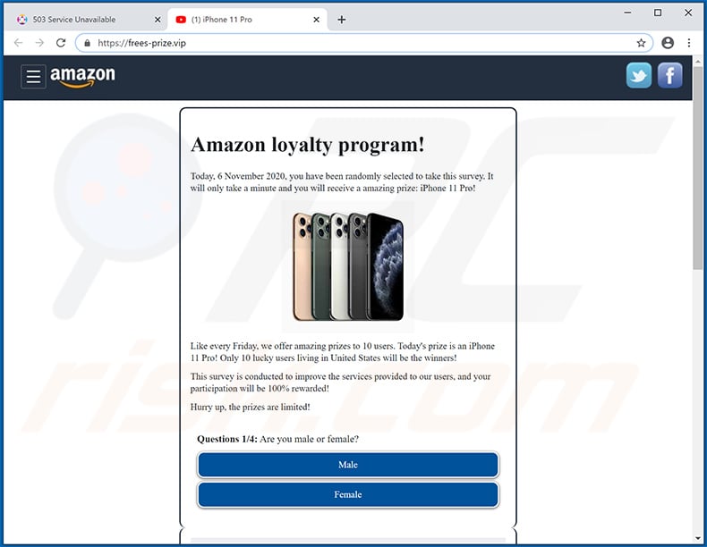 frees-prize.vip website delivering Amazon Loyalty Program pop-up scam