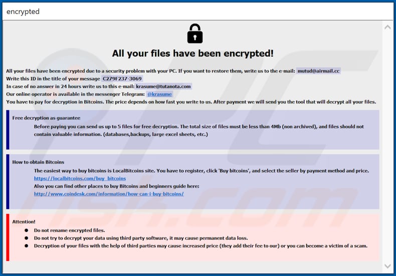 Banjo ransomware ransom-demanding message (info.hta)