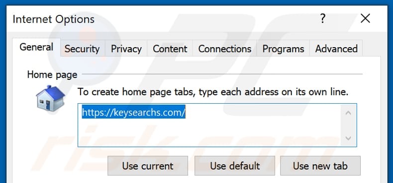 Removing keysearchs.com from Internet Explorer homepage