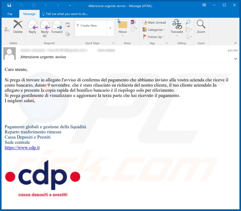 CDP malware-spreading email spam campaign