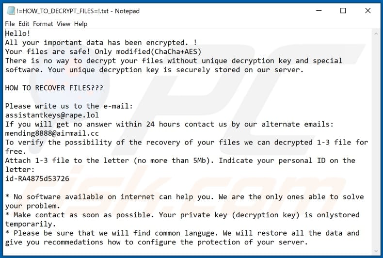 CURATOR ransomware ransom note (!=HOW_TO_DECRYPT_FILES=!.txt)