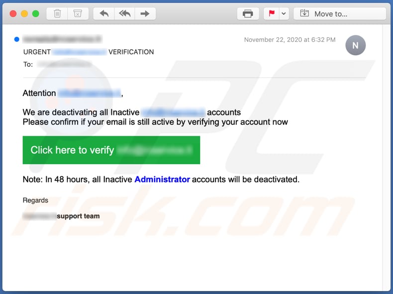 Deactivating All Inactive Accounts email scam email spam campaign