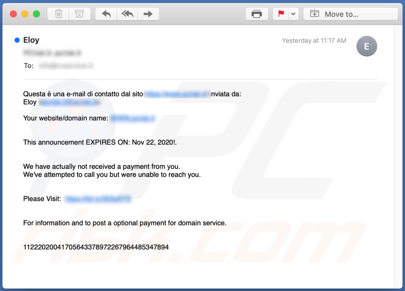 Domain name search engine registration scam promoted via phishing email