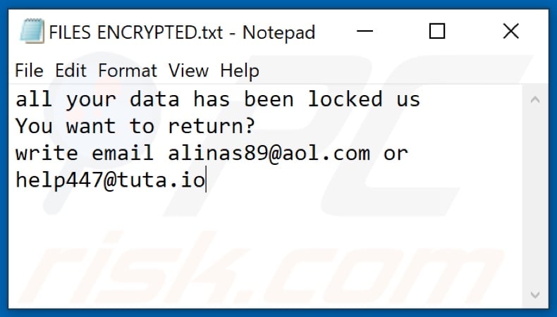 .help (Dharma) ransomware text file (FILES ENCRYPTED.txt)